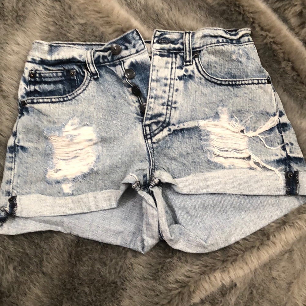 Distressed jean shorts